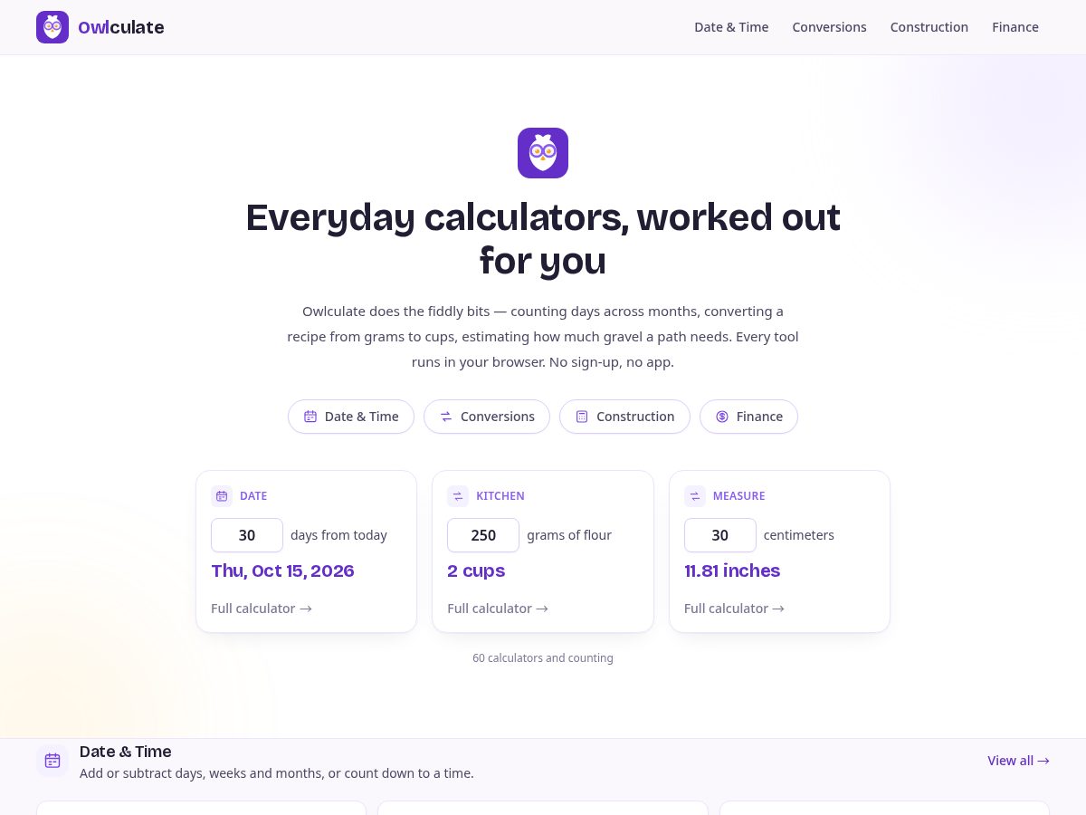Landing-page snapshot of owlculate.com