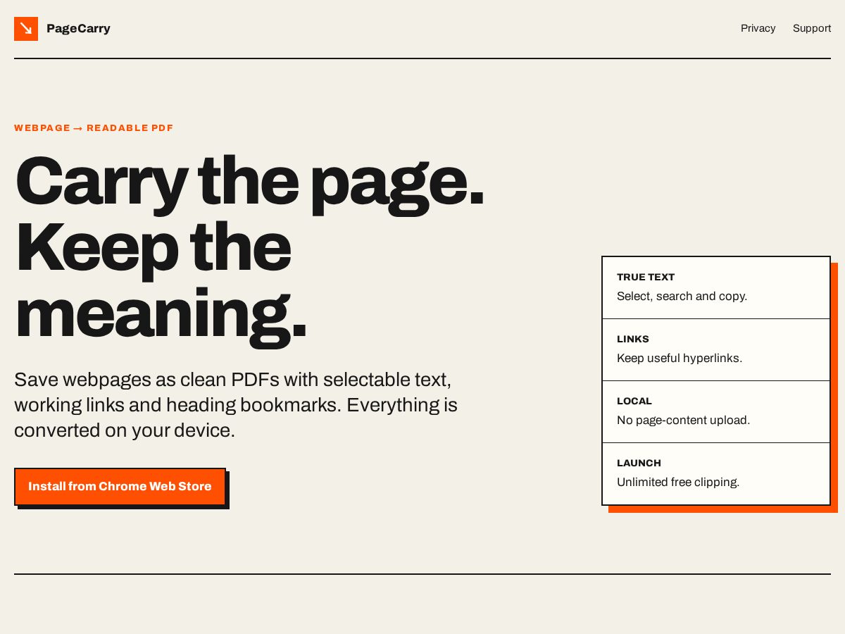Landing-page snapshot of pagecarry.com