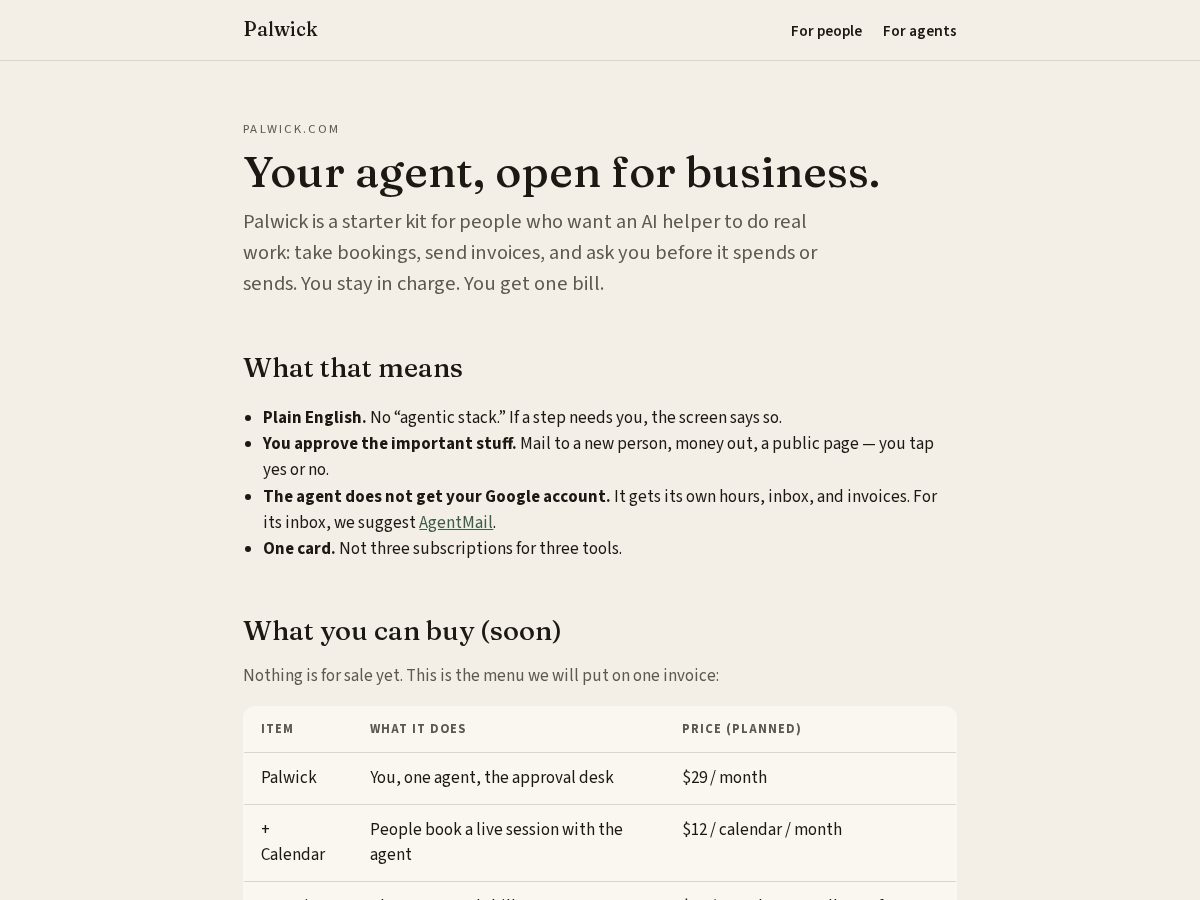 Landing-page snapshot of palwick.com