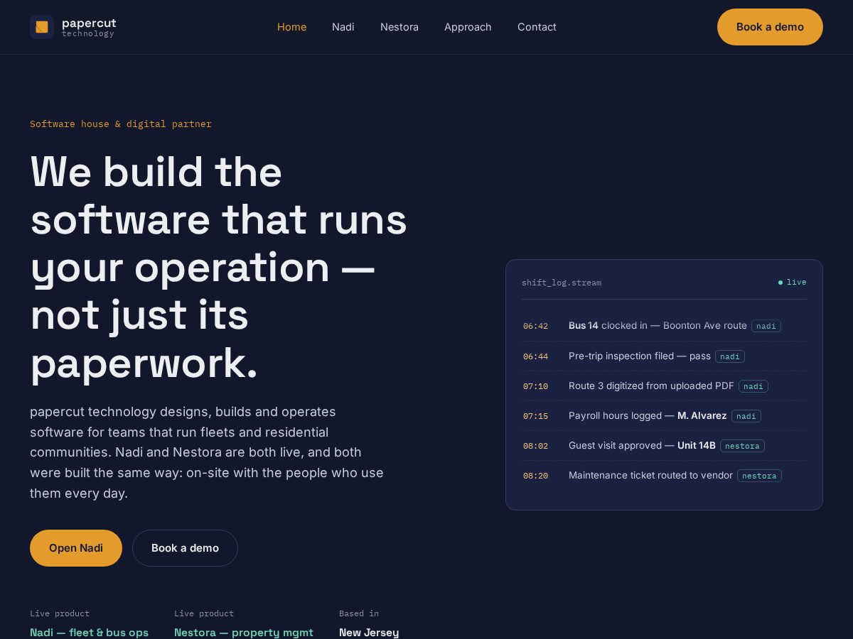 Landing-page snapshot of papercuttech.com