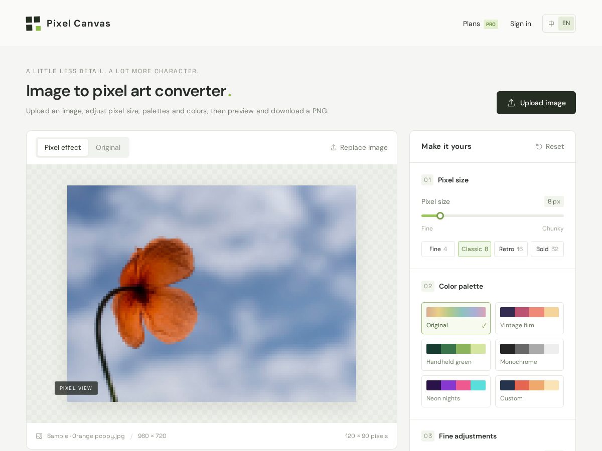 Landing-page snapshot of pixelcanvas.lol