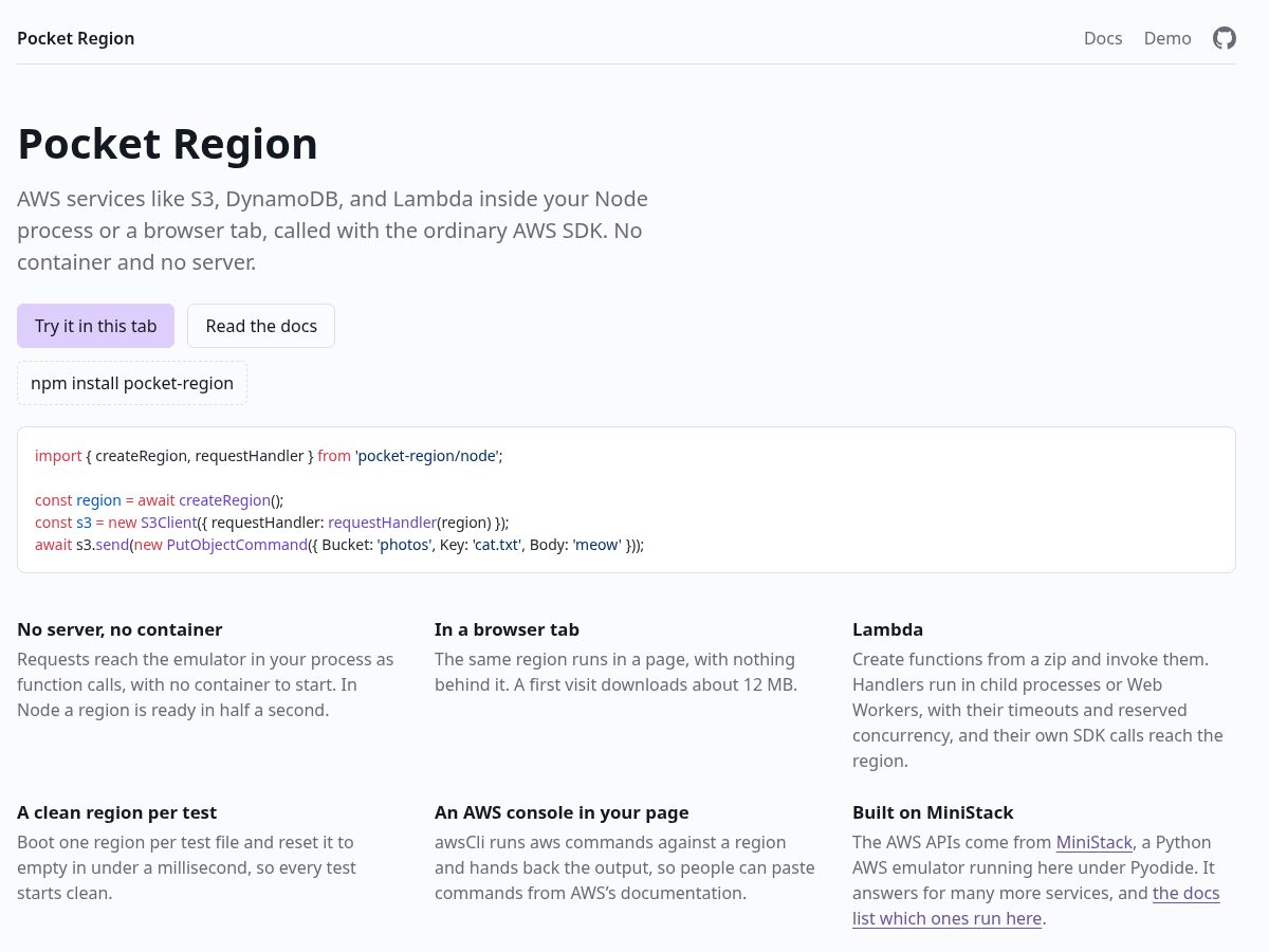 Landing-page snapshot of pocket-region.dev