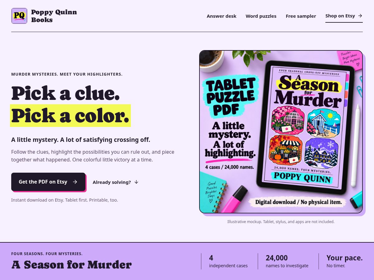 Landing-page snapshot of poppyquinnbooks.com