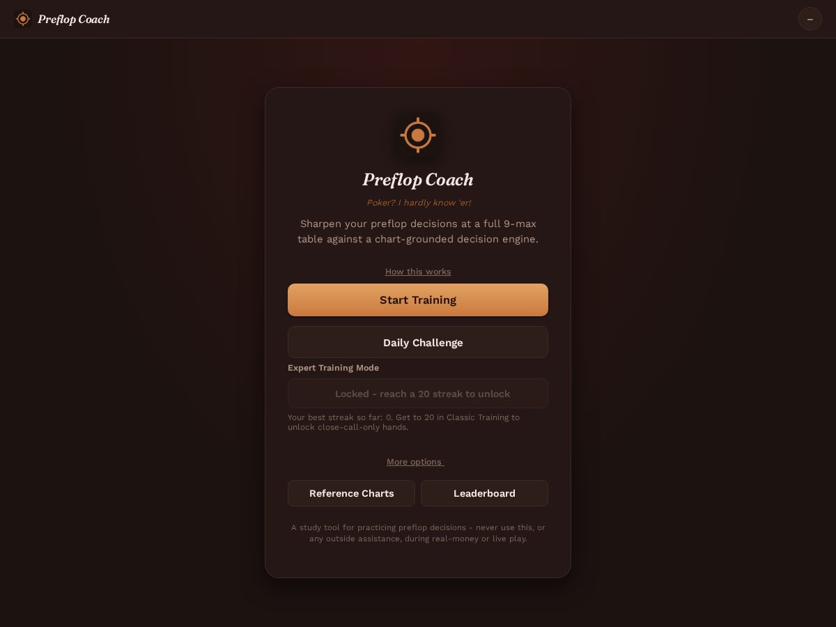 Landing-page snapshot of preflopcoach.com