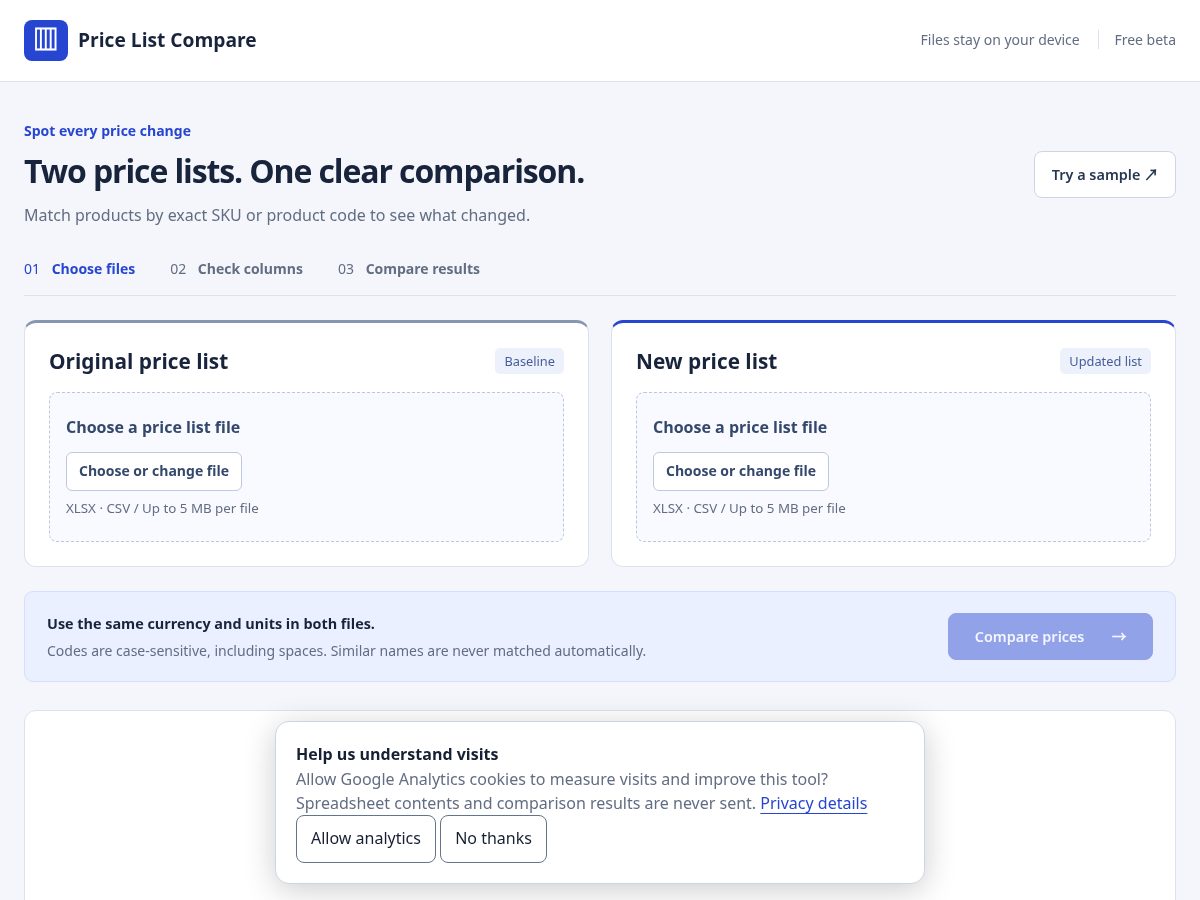 Landing-page snapshot of pricelistcompare.top