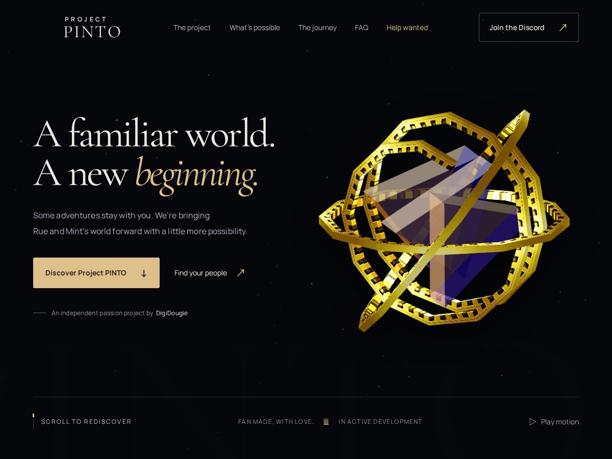 Landing-page snapshot of projectpinto.com