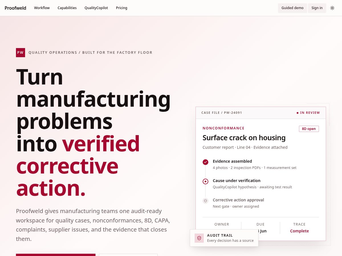 Landing-page snapshot of proofweldquality.com