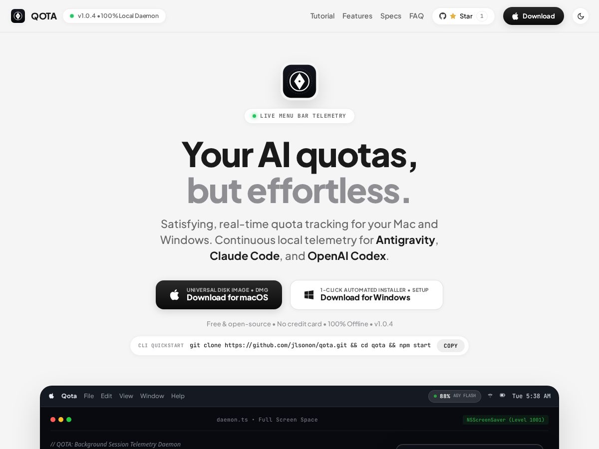 Landing-page snapshot of qota.live