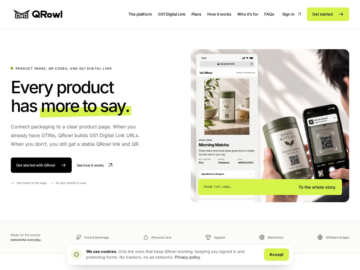 Landing-page snapshot of qrowl.ink