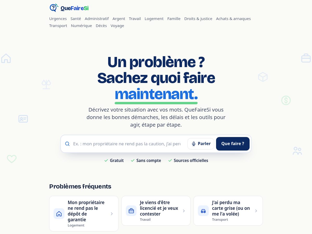 Landing-page snapshot of quefairesi.com