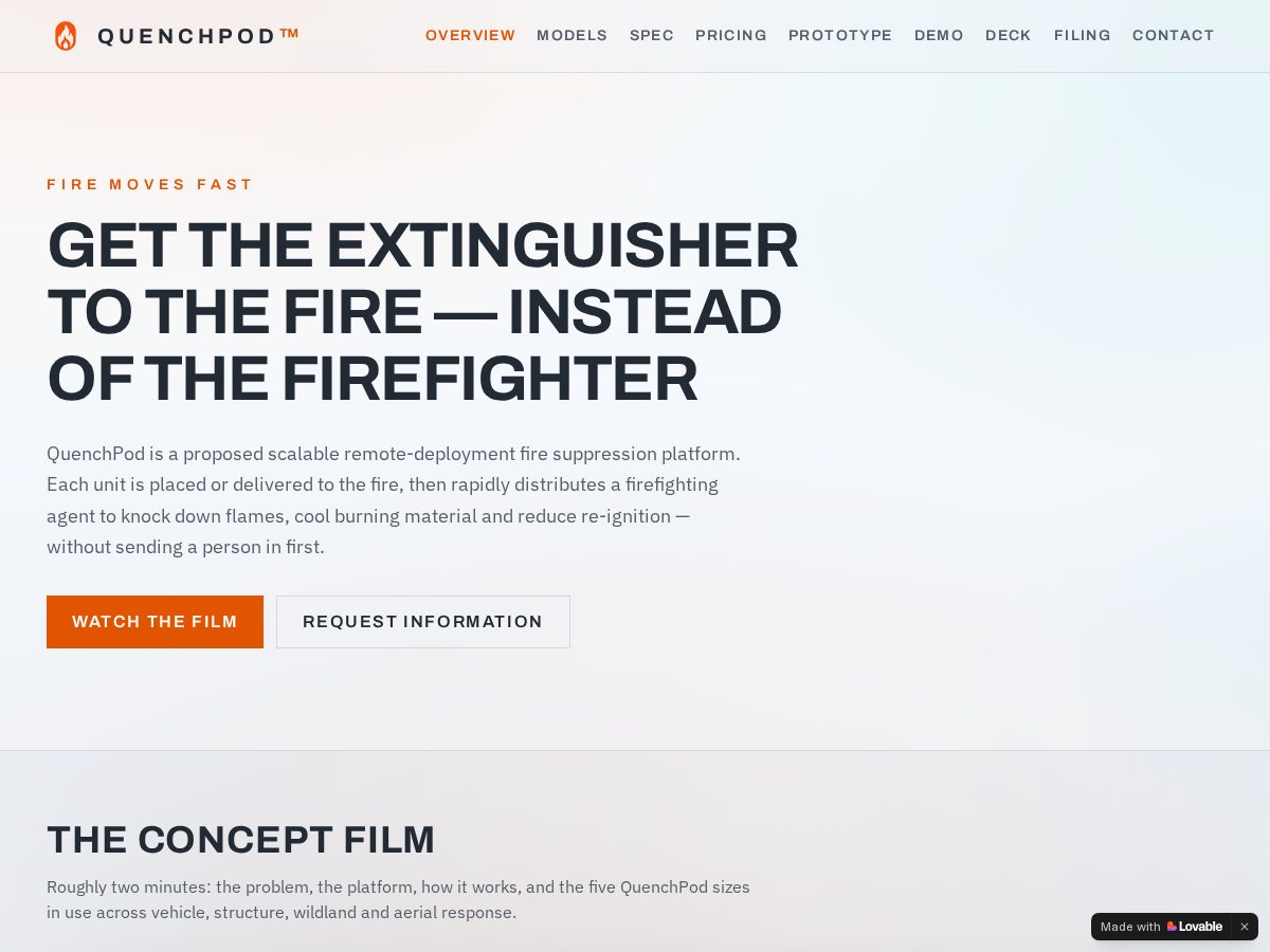 Landing-page snapshot of quenchpod.dev