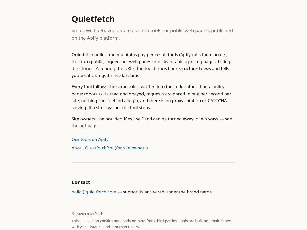 Landing-page snapshot of quietfetch.com