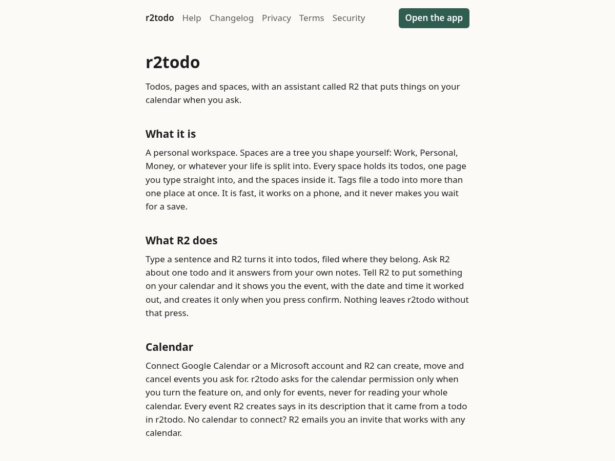 Landing-page snapshot of r2todo.com