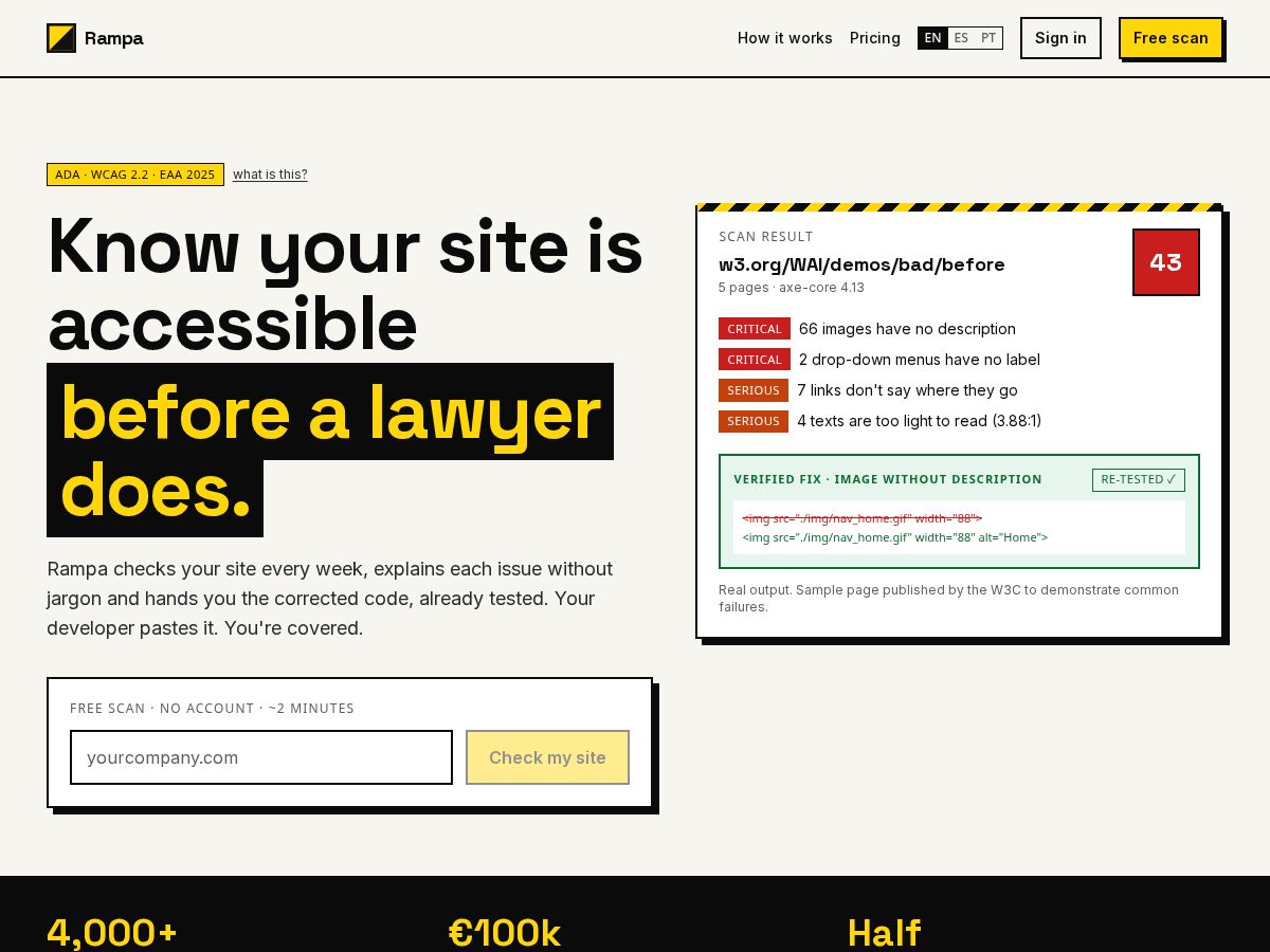 Landing-page snapshot of rampa.solutions