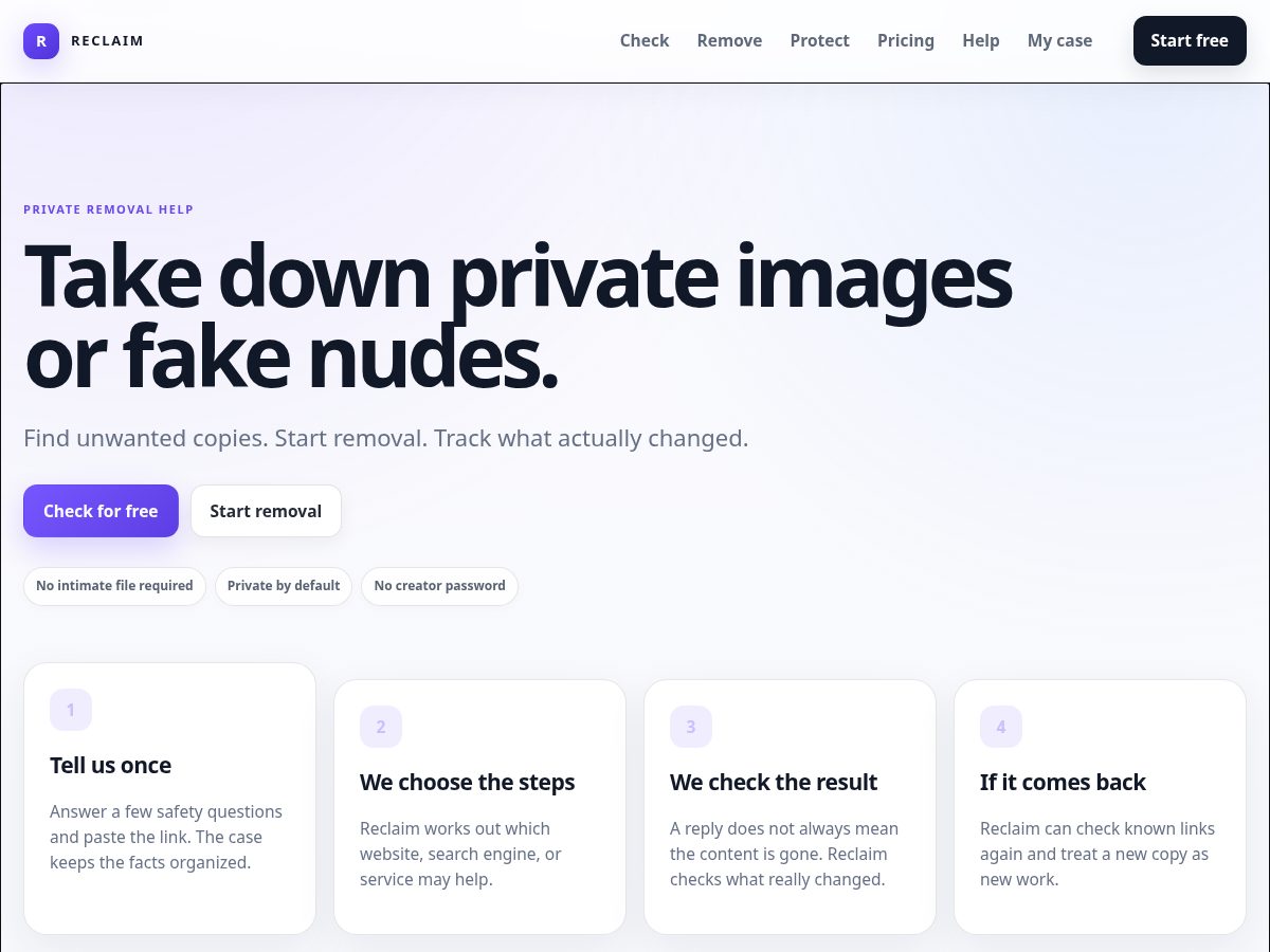 Landing-page snapshot of reclaimhelp.online