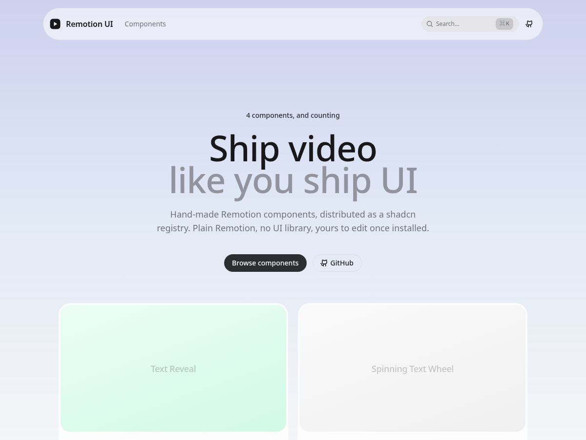 Landing-page snapshot of remotionui.dev