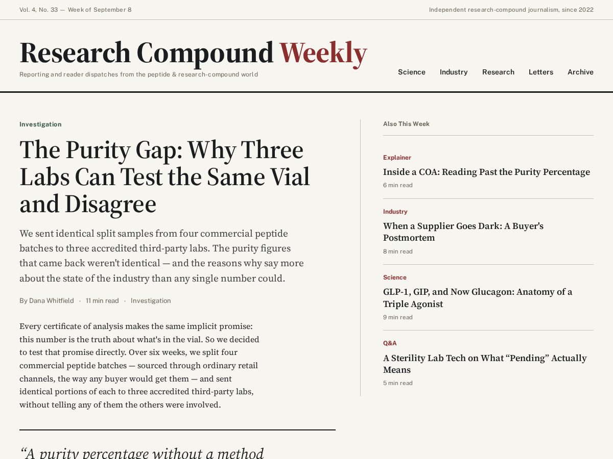 Landing-page snapshot of researchcompoundweekly.org