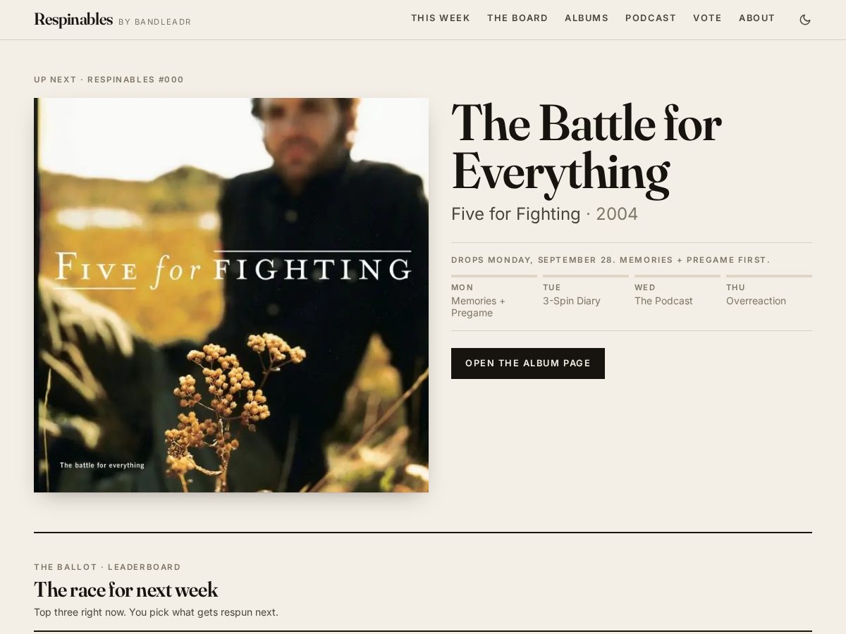 Landing-page snapshot of respinables.com