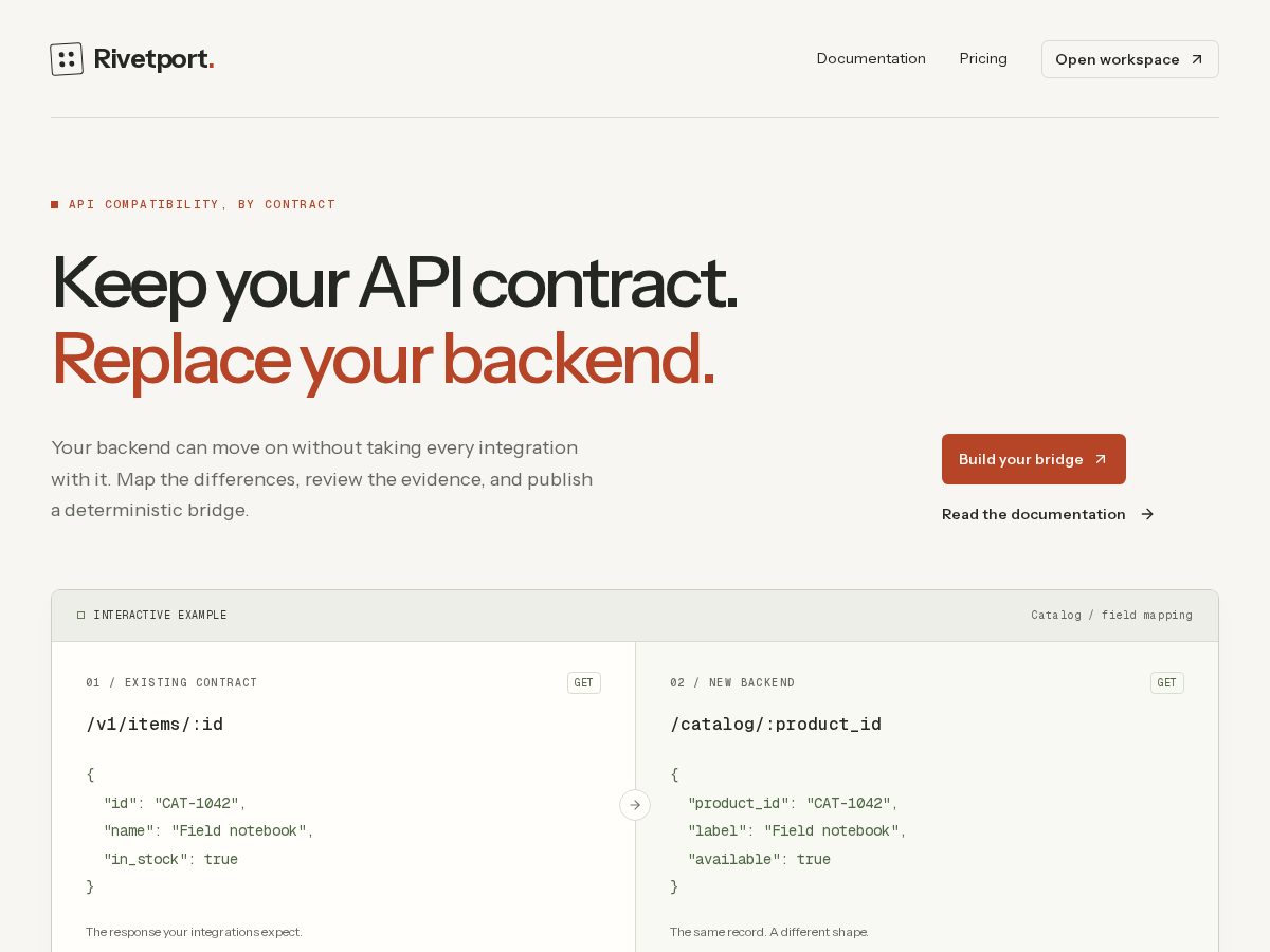 Landing-page snapshot of rivetport.com