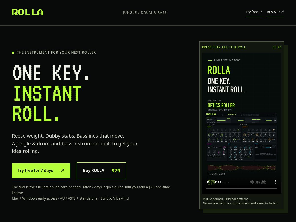 Landing-page snapshot of rollaaudio.com