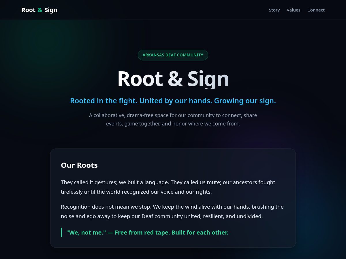 Landing-page snapshot of rootandsign.org