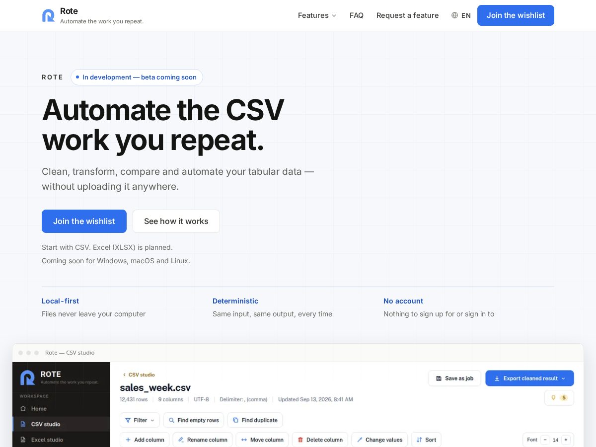 Landing-page snapshot of roterun.com