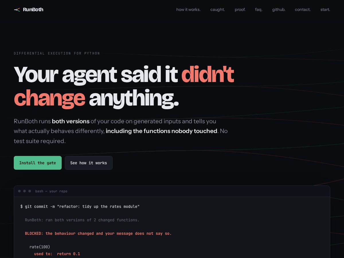 Landing-page snapshot of runboth.dev