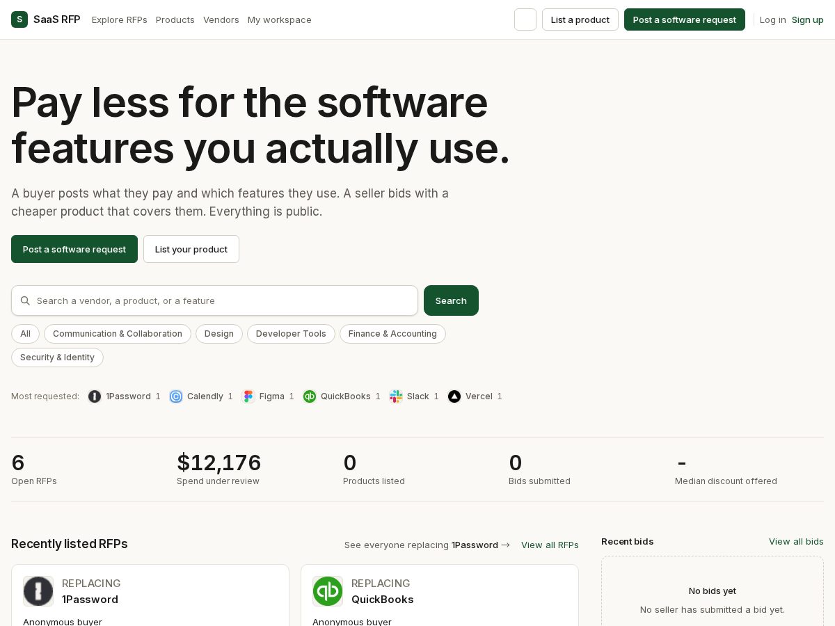 Landing-page snapshot of saasrfp.com
