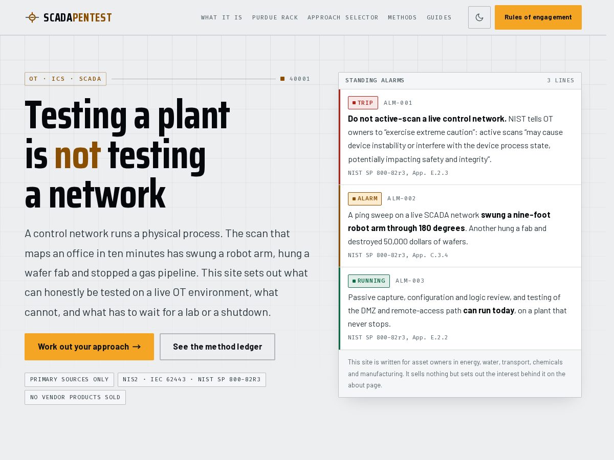 Landing-page snapshot of scadapentest.com