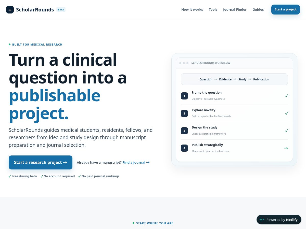 Landing-page snapshot of scholarrounds.com