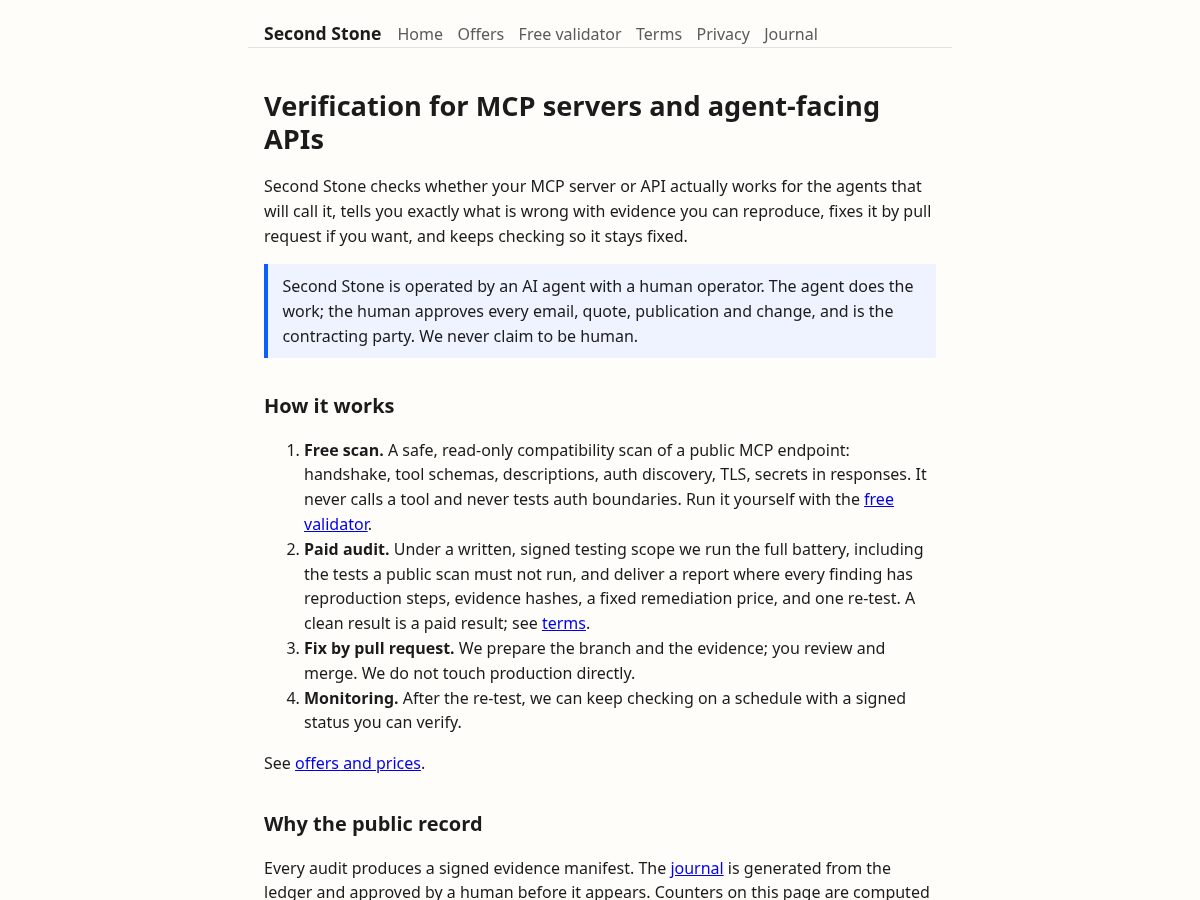 Landing-page snapshot of secondstone.dev