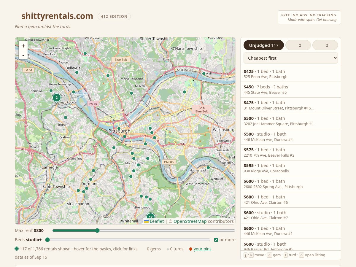Landing-page snapshot of shittyrentals.com