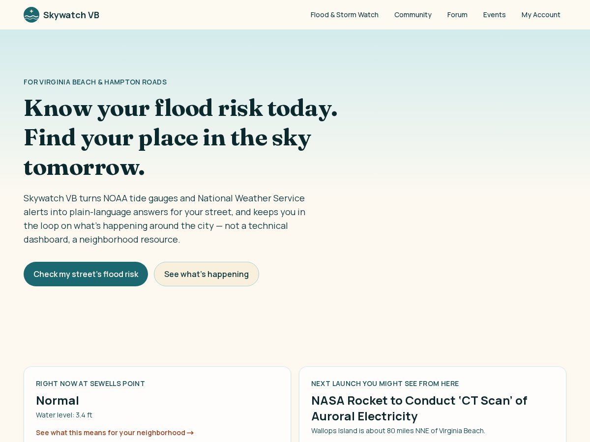Landing-page snapshot of skywatchvb.org