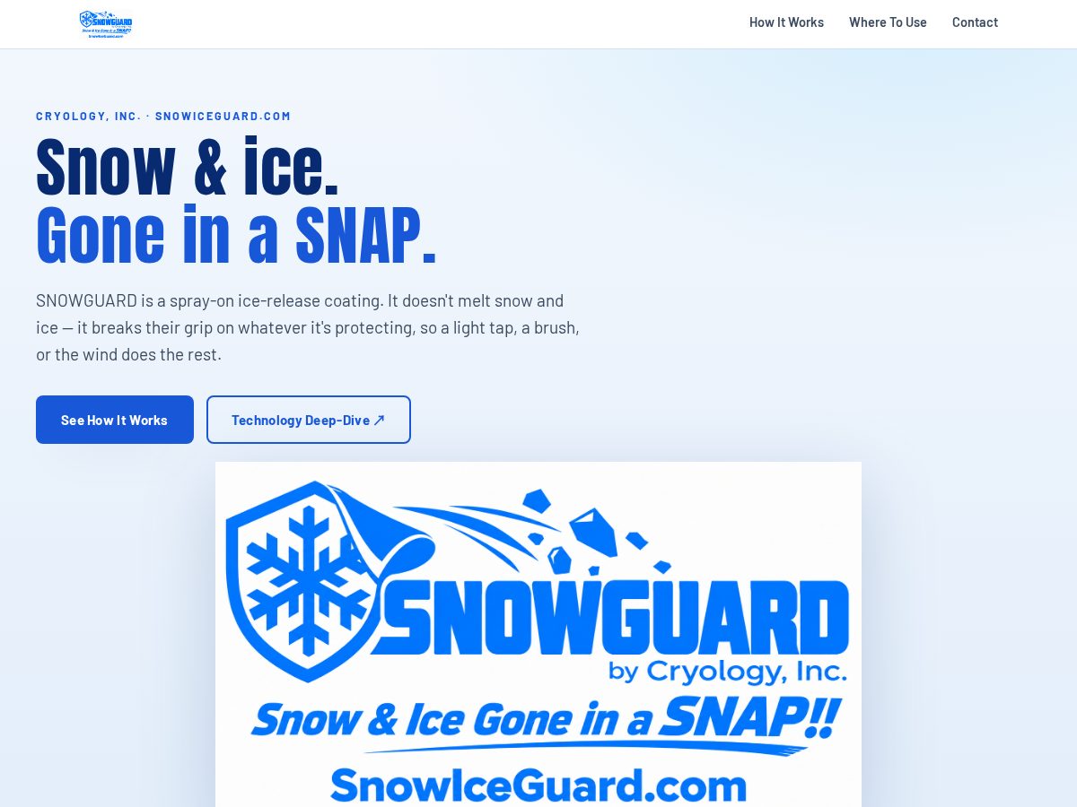Landing-page snapshot of snowiceguard.com