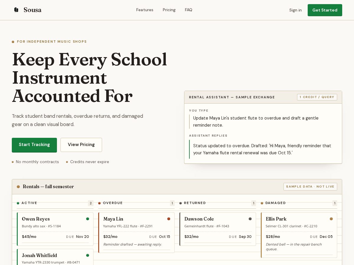 Landing-page snapshot of sousarentals.com