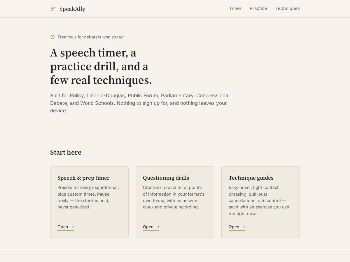 Landing-page snapshot of speakally.dev