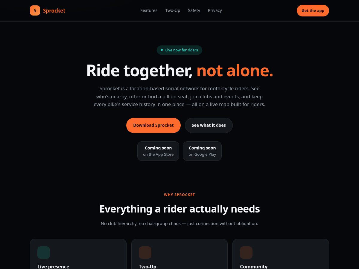 Landing-page snapshot of sprocket.city