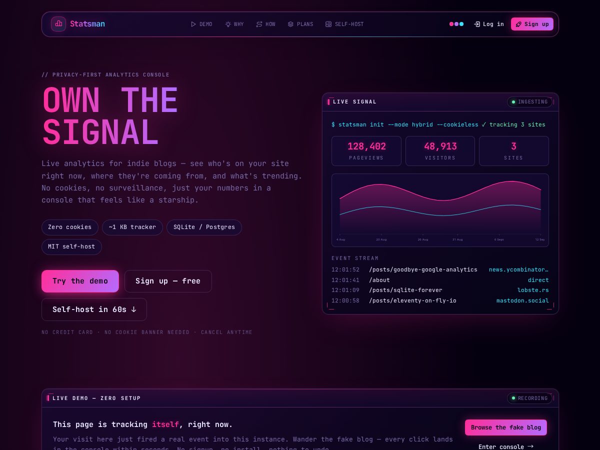 Landing-page snapshot of statsman.xyz