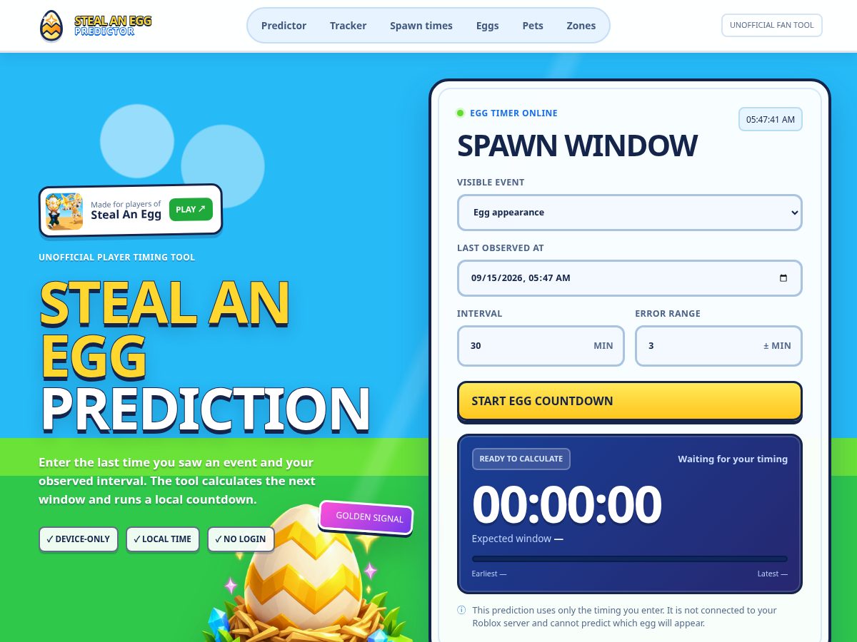 Landing-page snapshot of stealaneggpredictor.com