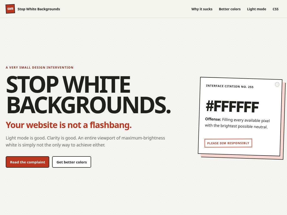 Landing-page snapshot of stopwhitebackgrounds.com