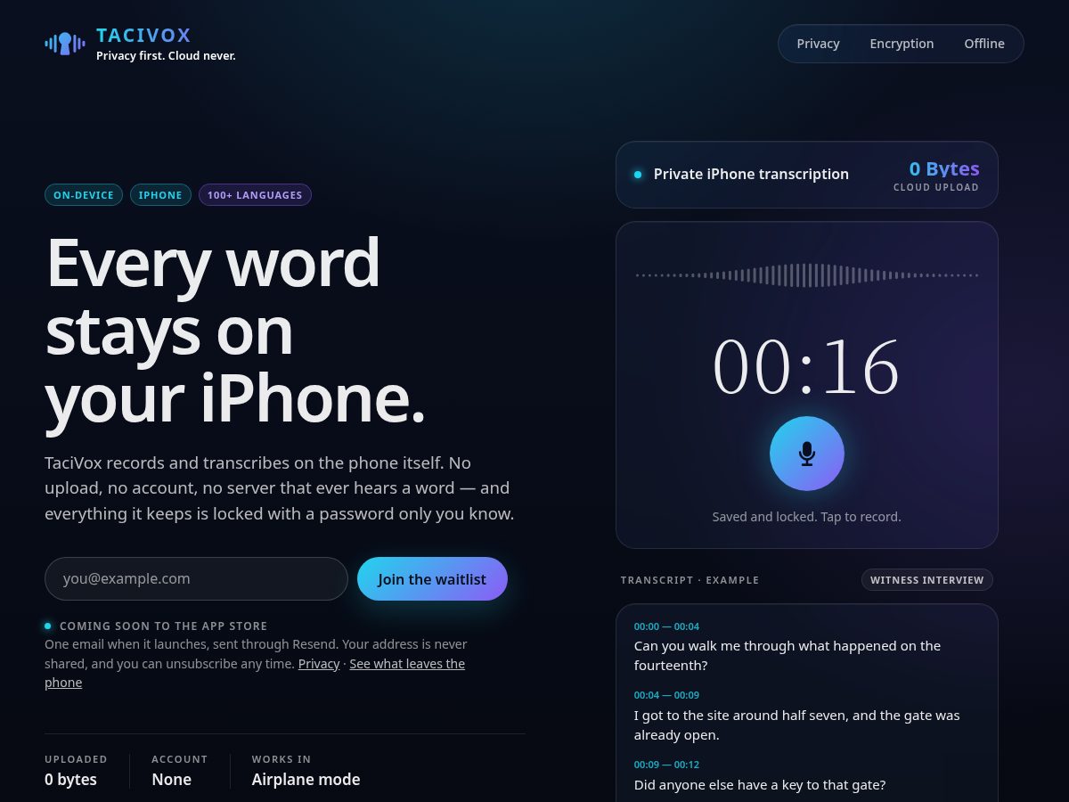 Landing-page snapshot of tacivox.com