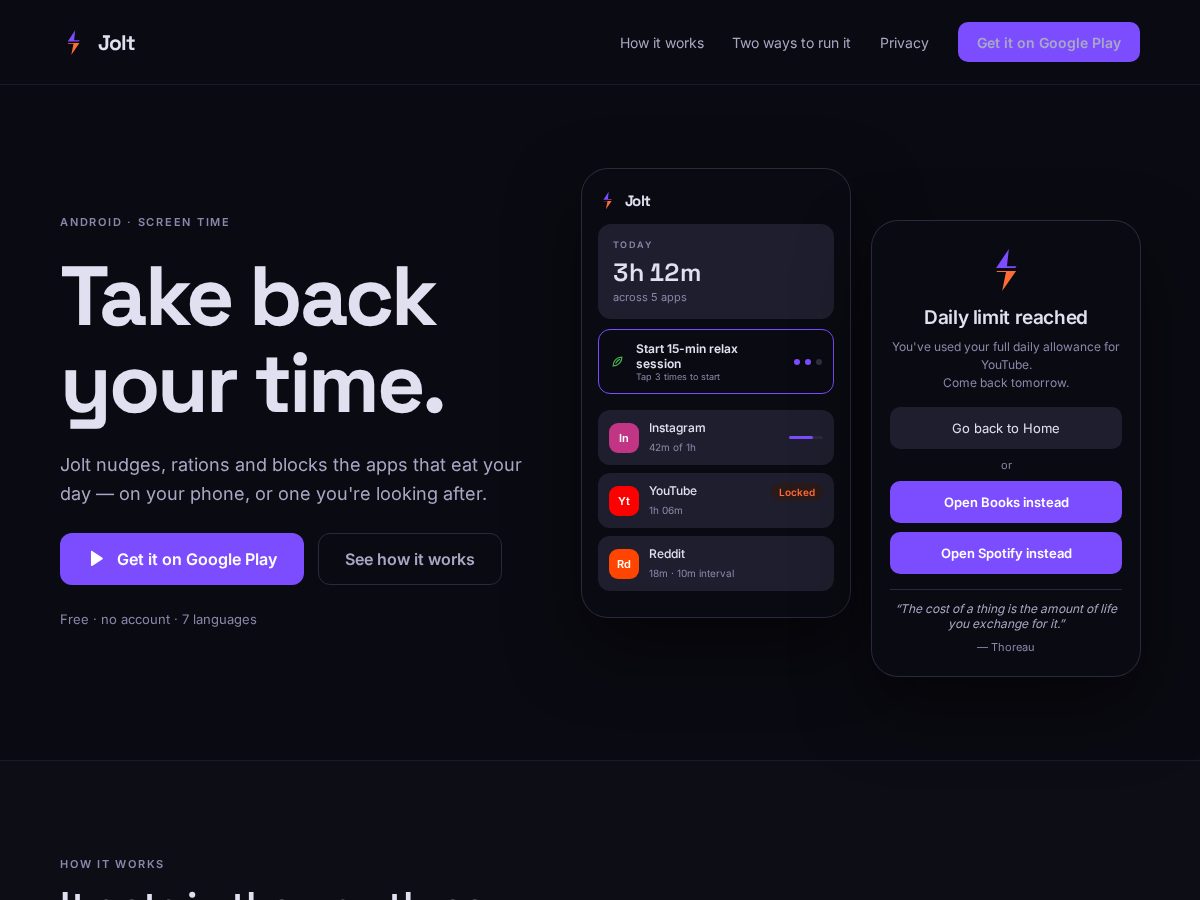 Landing-page snapshot of takeajolt.com