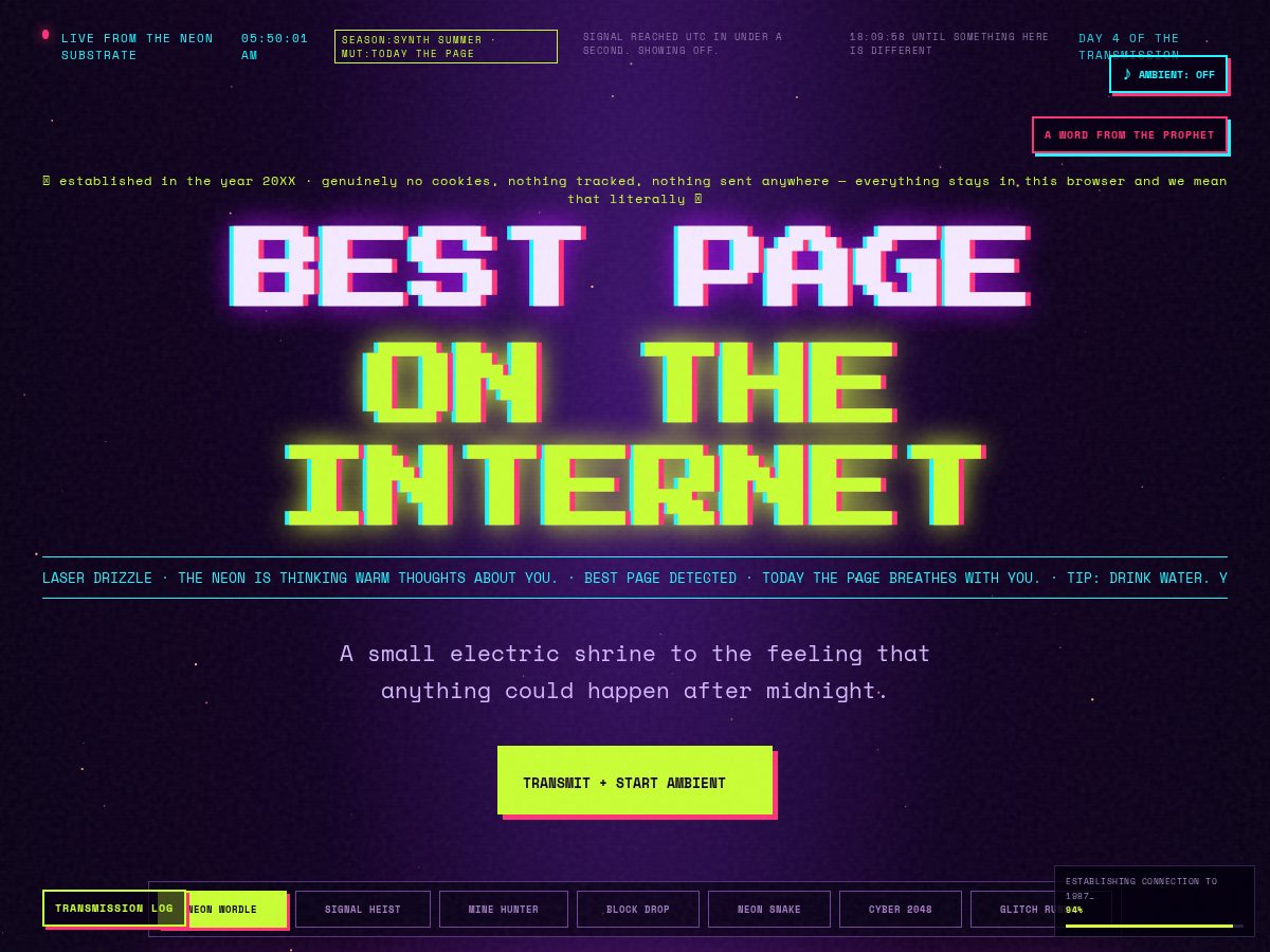 Landing-page snapshot of thebestpageontheinternet.com