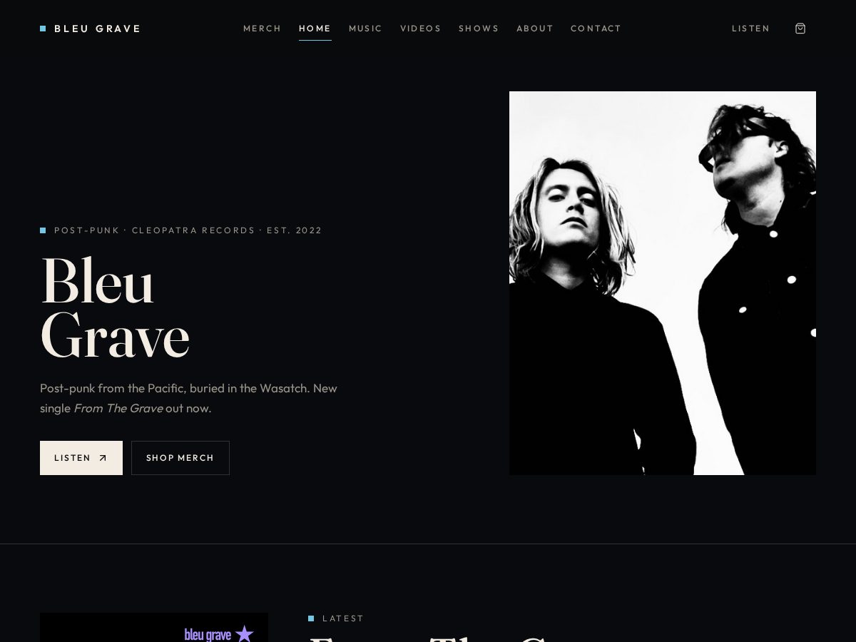 Landing-page snapshot of thebleugrave.com