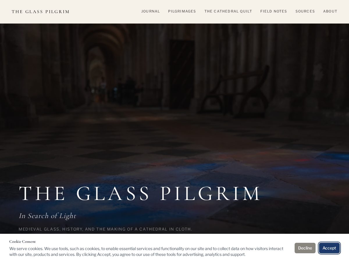 Landing-page snapshot of theglasspilgrim.com
