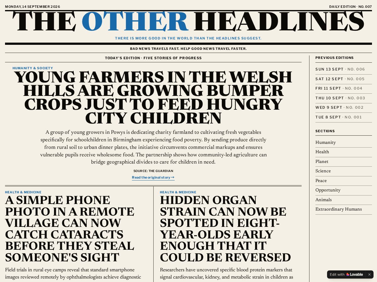 Landing-page snapshot of theotherheadlines.com