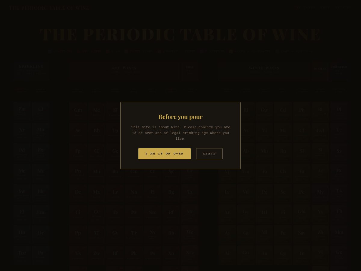 Landing-page snapshot of theperiodictableofwine.vin