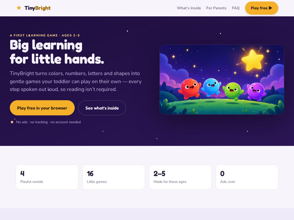 Landing-page snapshot of tiny-bright.com