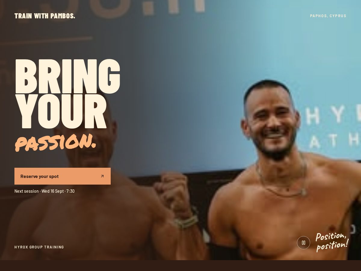 Landing-page snapshot of trainwithpambos.com
