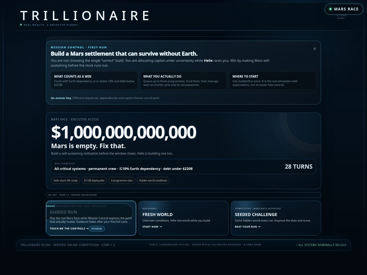 Landing-page snapshot of trillionairethegame.com